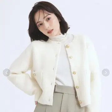 라쿤 블렌드 노카라 니트 자켓 아이보리