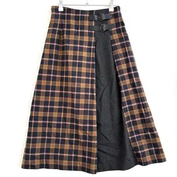 로페피크닉 체크 롱 스커트 허리밴딩 사이즈 38 브라운