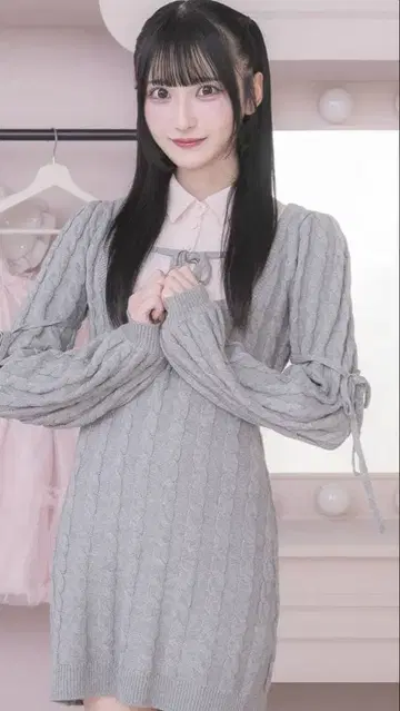 pium 레이어드 케이블 니트 원피스