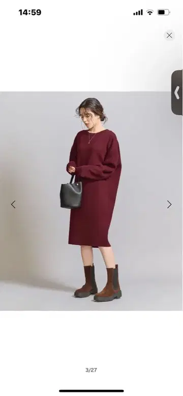 유나이티드 애로우즈 버건디 쿨넥 니트 원피스 긴팔