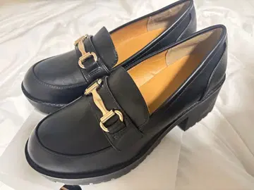 블랙 가죽 로퍼 플랫폼 힐