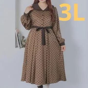 도트 플로키 원피스 브라운 시마무라 아오키 미사코 콜라보