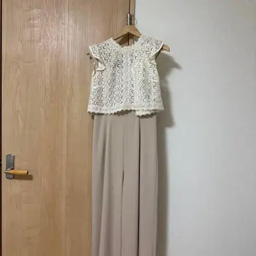 레이스 포함 블라우스 팬츠 세트 M 핑크 포멀 결혼식 드레스