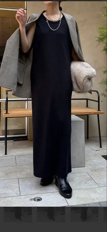 새상품 DOUDOU 부클레 종이상자 탱크 원피스 TM 블랙