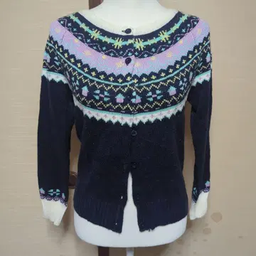 로리안 노르딕 무늬 긴팔 가디건 네이비 라벤더