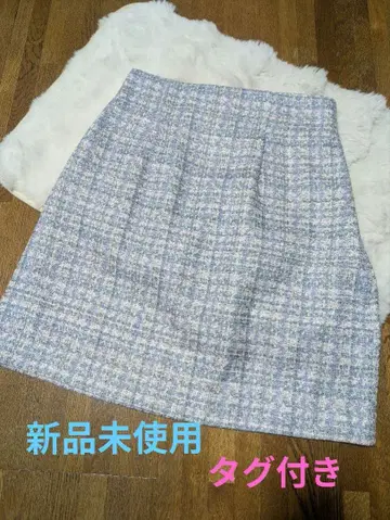 [윌 셀렉션] 보라색 계열 체크 무늬 트위드 스커트 레이스업 백리본