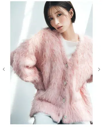 COCO DEAL [ 오카자키 사에 콜라보 ] 롱 샤기 가디건 핑크