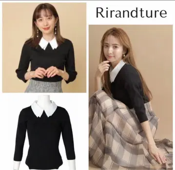 리랜드트루 7부 소매 쉬폰 카라 부착 니트