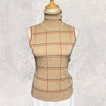 라돈나 니트 베스트 [F] 베이지 체크 터틀넥 버튼