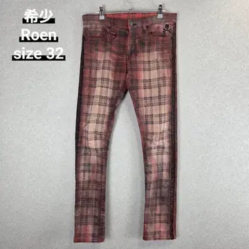 레어 Roen 체크 스컬 레오파드 스키니 해골 데님