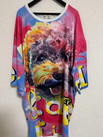 빅 사이즈 BIG 셔츠 아트 프린트 화려한 반팔 원피스