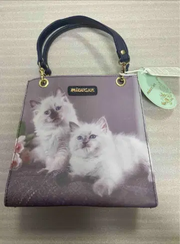 고양이 프린트 네이비 핸드백