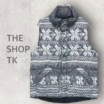 [더 샵 티케이] 다운 베스트 L 올 패턴 눈꽃 패턴 스탠드 넥