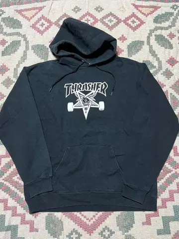 중고품 Thrasher 블랙 후드 부착 후드티 M 사이즈 트레셔