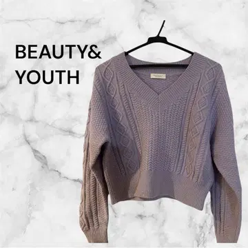 BEAUTY&YOUTH 케이블 V넥 니트 숏 기장 울