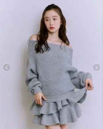 LILY BROWN 오프숄더 니트 셋업 GRY