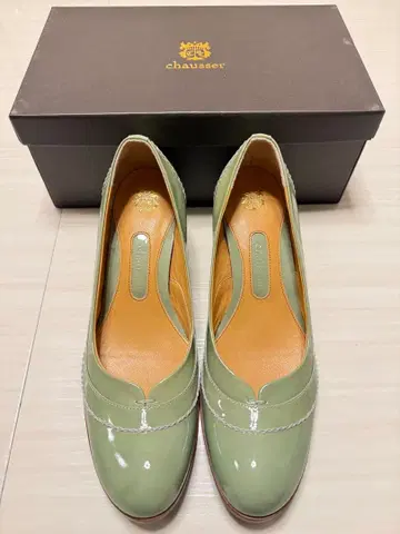 [ 미사용 ] chausser 그린 중간 힐 펌프스