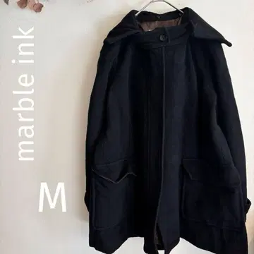 marble ink 후드 부착 울 코트 M 블랙 깨끗함 후드 탈부착 가능