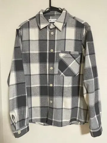미사용 새상품 ZARA 체크 무늬 플란넬 셔츠 M 사이즈 그레이 계열