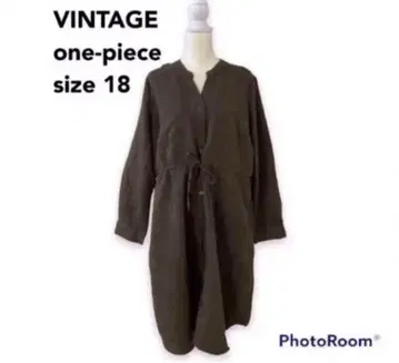 빈티지 롱 원피스 종아리 기장 벨로아 느낌 무지 카키색 밀리터리