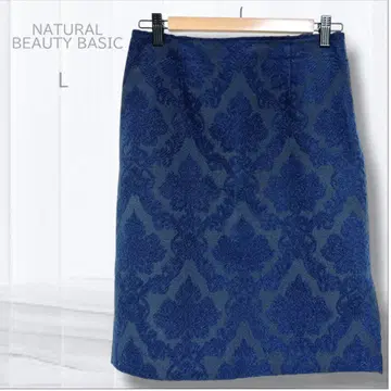 내추럴 뷰티 베이직 자카드 직물 무릎 기장 스커트 L 네이비