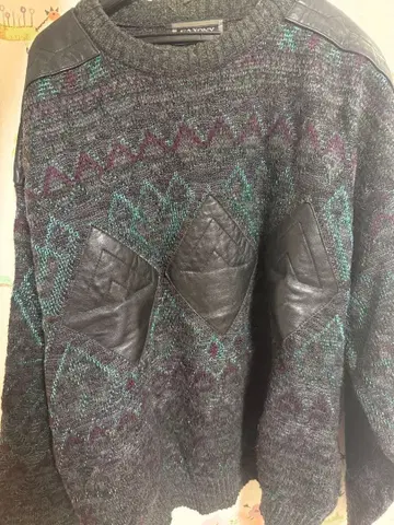 SAXONY 울 가죽 스웨터