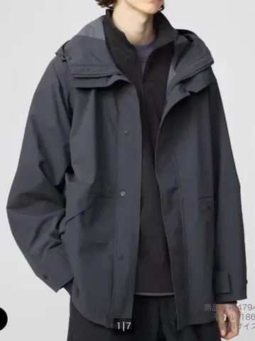 S UNIQLO U 블록 테크 유틸리티 후드티 유니클로 다크 그레이