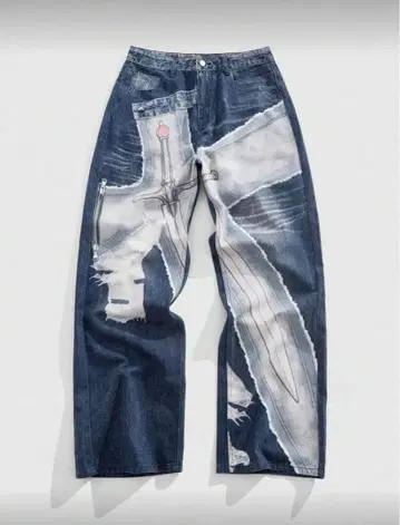 새상품 데님 팬츠 그런지 스트릿 y2k 해외 십자가 크로스 블루