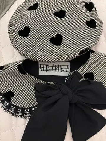 HEIHEI 베레모 탈부착 카라 세트 하운드투스 체크 패턴