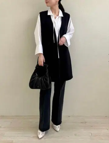 TOMORROWLAND 스트레치 브로드 오픈 카라 블라우스 화이트