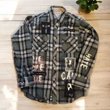 GUERNIKA 체크 무늬 페인트 셔츠 그린 계열