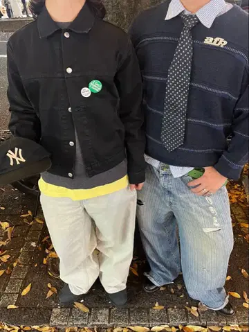 구제 니트 네이비 스트라이프 크루넥 스웨터 스트릿 시크