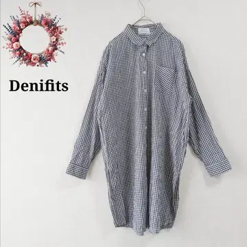 데니피츠 아베일 깅엄 체크 셔츠 미디 기장 튜닉 원피스 L