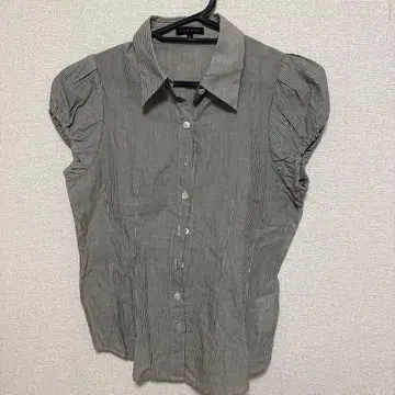 스트라이프 퍼프 슬리브 셔츠