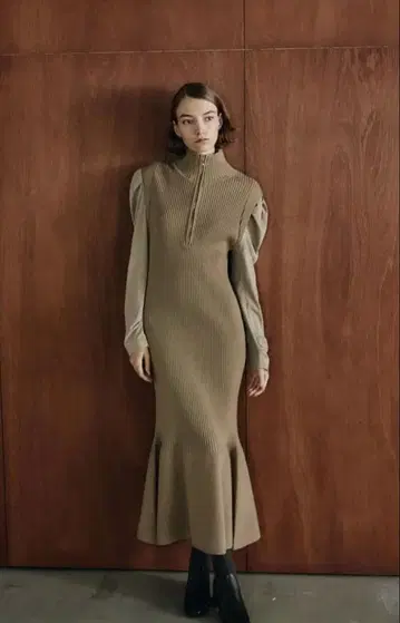 코코딜 택 포함 새상품 하프 지퍼 퍼프 슬리브 원피스