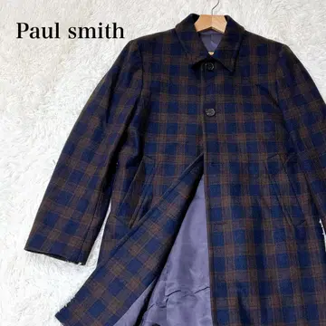 폴스미스 체크 무늬 울 코트 네이비 고급스러움