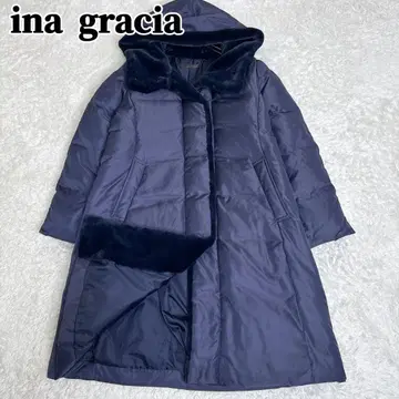 새상품급 ina gracia 디노스 다운 후드 네이비 롱 코트