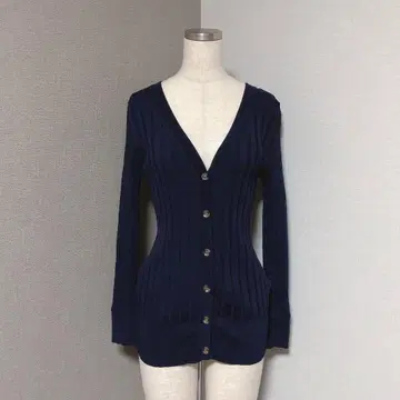 밤 네이비 리브 니트 가디건 블랙