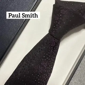 폴스미스 넥타이 블랙 보라색 꽃무늬 실크 자카드