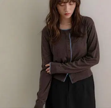 NOAHL 노알 배색 니트 가디건 브라운 블루