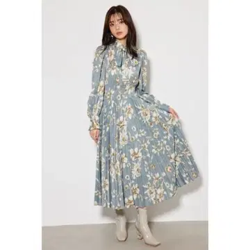 rienda 아일렛 보타이 롱 슬리브 셔츠 원피스