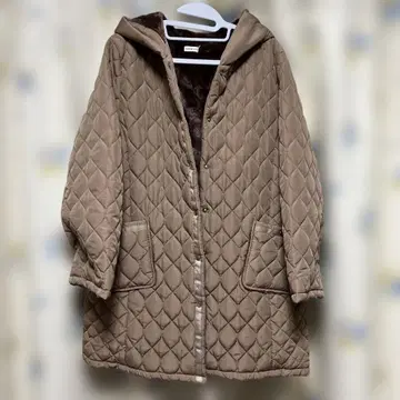 빅 사이즈 4L 브라운 퀼팅 자켓 후드 부착