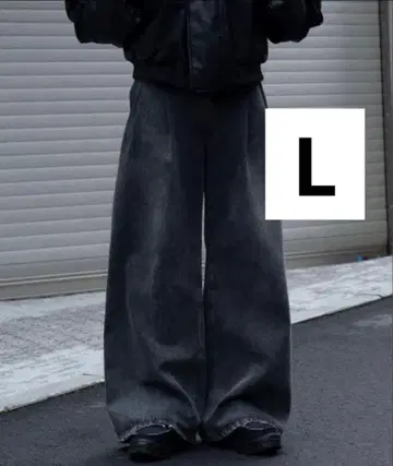 SINSS Two tuck wide flare denim BLACK L