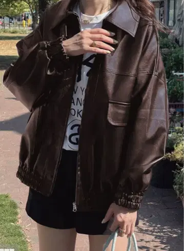 grl 다크 브라운 오버 사이즈 가죽 자켓
