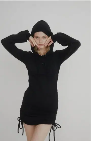 epine ribbon gather hoodie onepiece