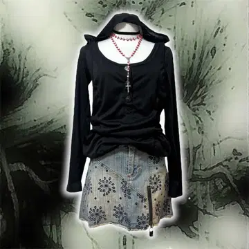 가격 인하 y2k 그런지 시크 스타일 펑크 시크 블랙 후드 부착 롱 T