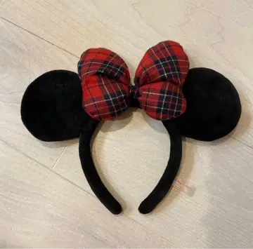 디즈니 미니 머리띠 빨간색 체크 크리스마스