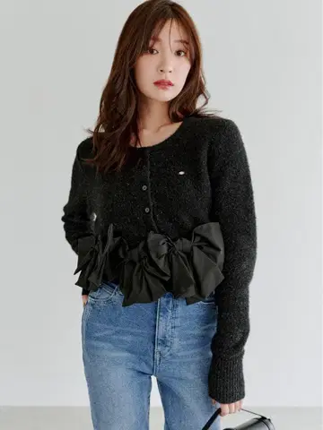 SNIDEL 리본 모티브 가디건 블랙