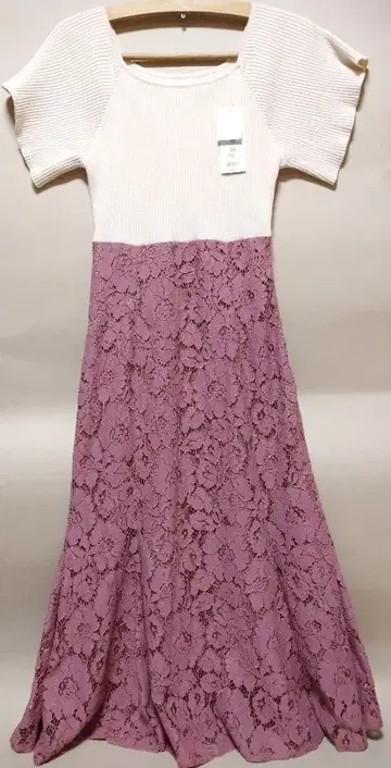 새상품 proportion 리브 반팔 꽃무늬 레이스 원피스