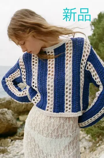 택 포함 새상품 8600엔! ZARA 자라*크롭 기장 크로셰 니트 M